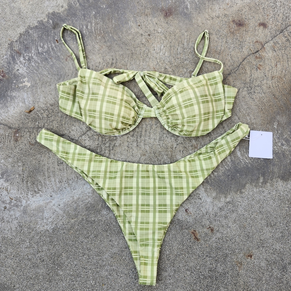 New with tags green plaid Sienna swim bikini set